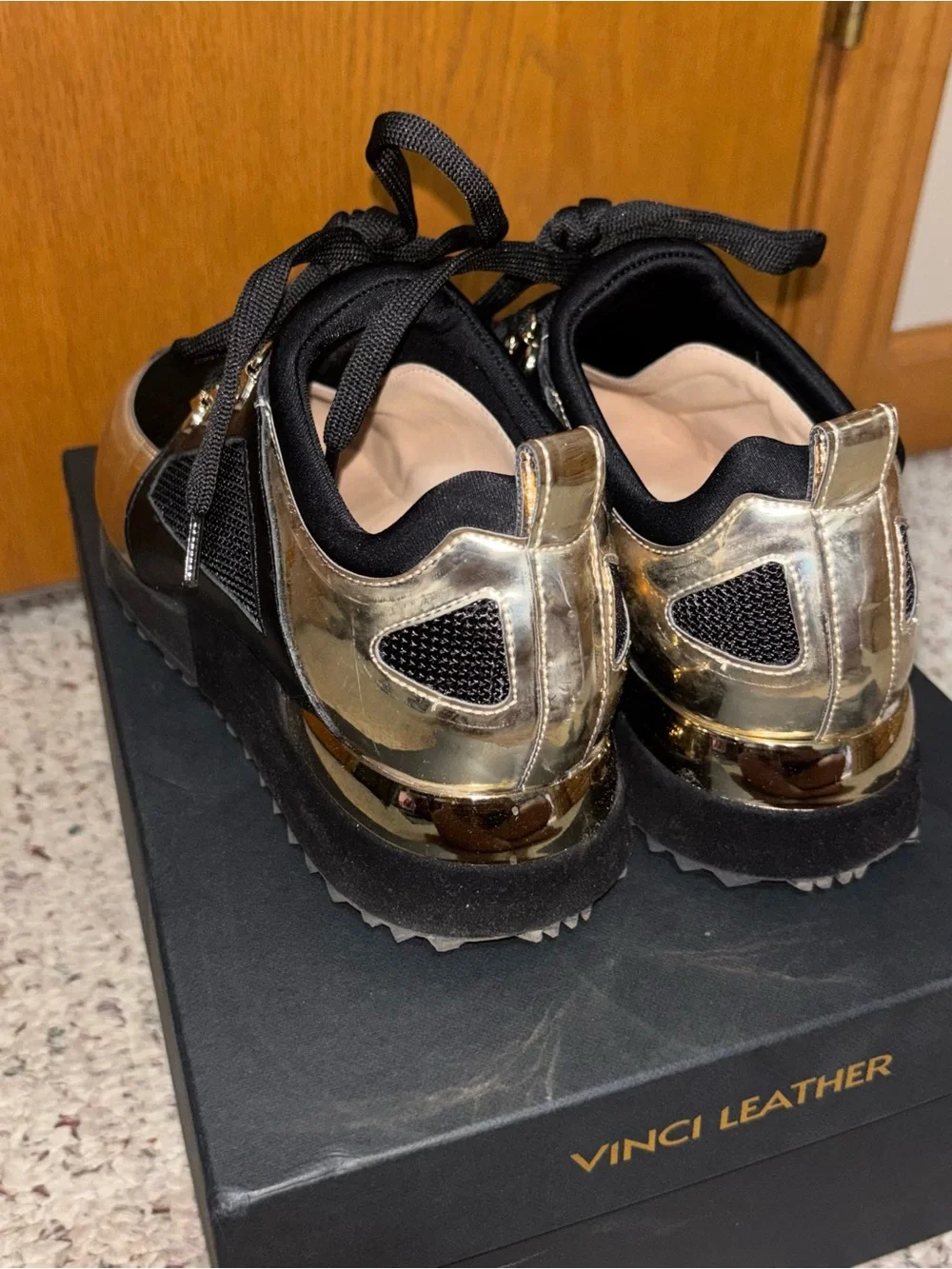 Vinci Leather Women's Black & Gold Fashion Sneakers